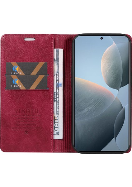 Xiaomi 14T Kılıf Cüzdan Litchi Tahıl Deri Telefon Kapağı Manyetik Otomatik Emilmiş-Şarap Kırmızısı Için (Yurt Dışından) fiyatları