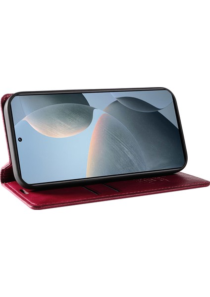 Xiaomi 14T Kılıf Cüzdan Litchi Tahıl Deri Telefon Kapağı Manyetik Otomatik Emilmiş-Şarap Kırmızısı Için (Yurt Dışından) modelleri