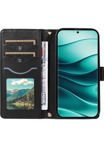 Xiaomi Redmi Note 14 Pro 5g/14 Pro+ 5g Kılıf Cüzdan Eşkenar Dörtgen Deri Telefon Kılıfı, Omuz Askılı, Bilek Askısı-Siyah (Yurt Dışından) modelleri