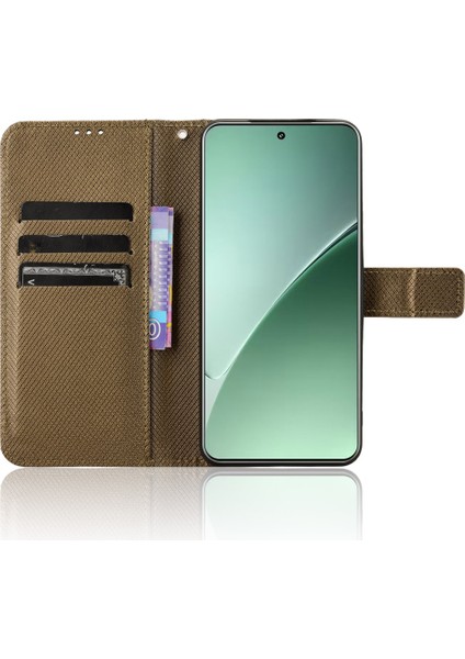 Xiaomi 15 Kılıf Pu Deri Elmas Doku Cüzdan Telefon Kapağı-Kahverengi (Yurt Dışından) modelleri