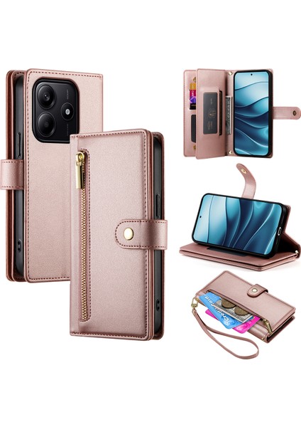 Xiaomi Redmi Note 14 5g/14 4g Kılıf Fermuarlı Cep Cüzdan Deri Telefon Kılıfı Askılı-Pembe (Yurt Dışından)