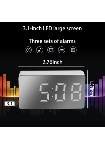 Dijital Çalar Saatler, LED Çok Fonksiyonlu Aynalı Saat, Dijital Alarm Erteleme Ekran Zaman Gece LCD Işık, Masaüstü USB 5V/EV Dekoru Yok, Gümüş ve Siyah (Yurt Dışından)