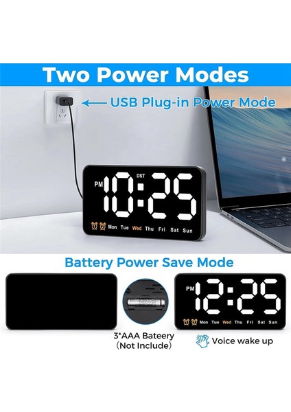 Çalar Saat, Dijital Duvar Saati, 9 Inç LED Saat Büyük Ekran 12/24H, Büyük Rakamlar, Küçük Sessiz Saat (Beyaz), Siyah ve Beyaz Harfler (Yurt Dışından) modelleri