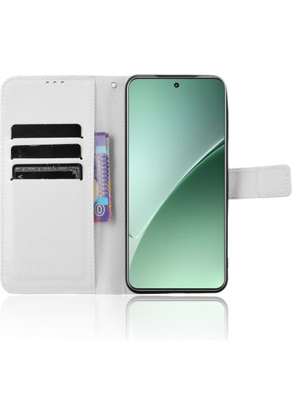 Xiaomi 15 Kılıf Pu Deri Elmas Doku Cüzdan Telefon Kapağı-Beyaz (Yurt Dışından) modelleri