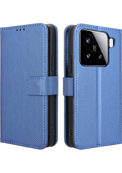Xiaomi 15 Kılıf Pu Deri Elmas Doku Cüzdan Telefon Kapağı-Mavi Için (Yurt Dışından)