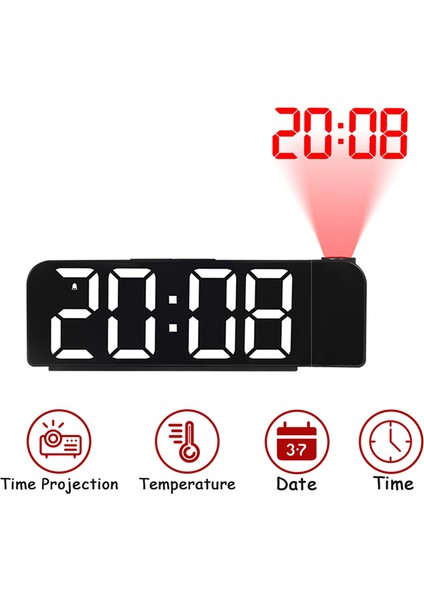 Çalar Saat, 180° Dönebilen Projeksiyonlu Çalar Saat 12/24H LED Dijital USB Şarjlı Tavan Projektörü (Beyaz), Gösterildiği Gibi (Yurt Dışından)