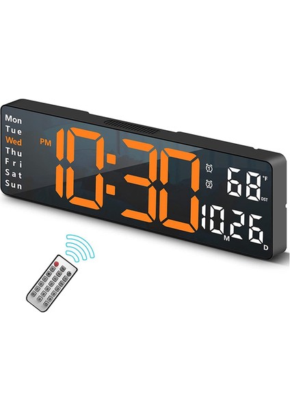 Çalar Saat, 13 Inç Büyük Ekran LED Dijital Duvar Saati Uzaktan Kumanda Masa Alarm Tarih Hafta Otomatik Karartıcı Saat-B, Siyah (Yurt Dışından)