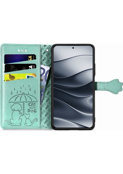 Xiaomi Redmi Note 14 5g Kılıf Deri Cüzdan Çevirme Telefon Kapağı Sevimli Kedi Köpek Desen-Yeşil (Yurt Dışından) fiyatları