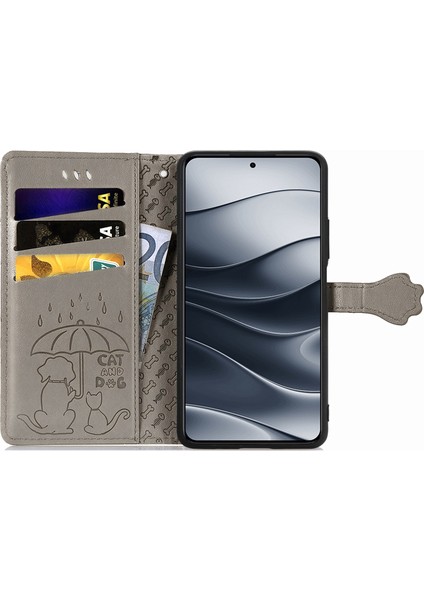 Xiaomi Redmi Note 14 5g Kılıf Deri Cüzdan Çevirme Telefon Kapağı Sevimli Kedi Köpek Desen-Gri (Yurt Dışından) fiyatları