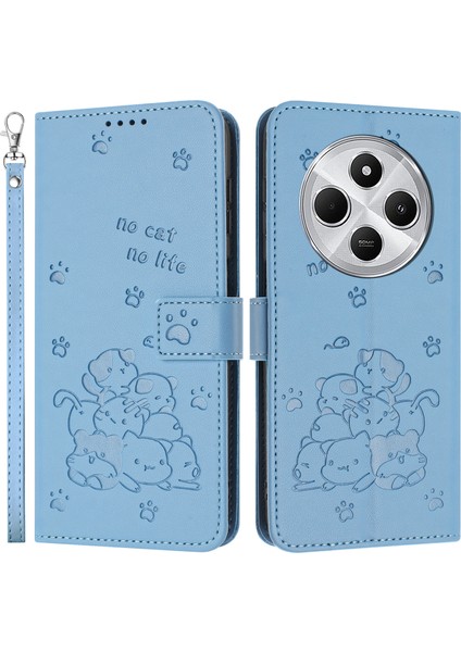 Telefon Kılıfı Xiaomi Redmi 14C 4G/14R 5g/poco C75 4g Kayış Kediler Künye Deri Cüzdan Telefon Kapağı-Mavi (Yurt Dışından)