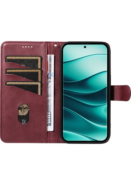 Xiaomi Redmi Note 14 Pro 5g/14 Pro+ 5g Kılıf Flip Cüzdan T-Şekil Hatları Deri Telefon Kapağı-Şarap Kırmızısı Için (Yurt Dışından) fiyatları