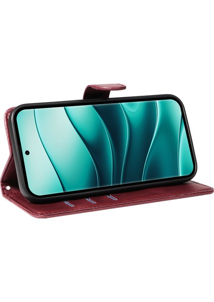 Xiaomi Redmi Note 14 Pro 5g/14 Pro+ 5g Kılıf Flip Cüzdan T-Şekil Hatları Deri Telefon Kapağı-Şarap Kırmızısı Için (Yurt Dışından) modelleri