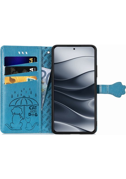 Xiaomi Redmi Note 14 5g Kılıf Deri Cüzdan Çevirme Telefon Kapağı Sevimli Kedi Köpek Desen-Mavi (Yurt Dışından) fiyatları