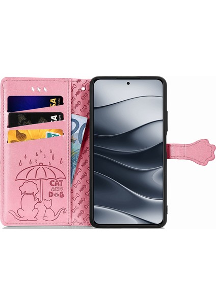 Xiaomi Redmi Note 14 5g Kılıf Deri Cüzdan Çevirme Telefon Kapağı Sevimli Kedi Köpek Desen-Pembe (Yurt Dışından) fiyatları