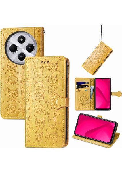 Xiaomi Redmi Için 14C 4G/14R 5g/poco C75 4g Cüzdan Çevirme Telefon Kapağı Sevimli Kedi Köpek Desen-Sarı (Yurt Dışından) fırsatları