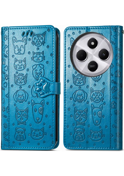 Xiaomi Redmi Için 14C 4G/14R 5g/poco C75 4g Cüzdan Çevirme Telefon Kapağı Sevimli Kedi Köpek Desen-Mavi (Yurt Dışından)