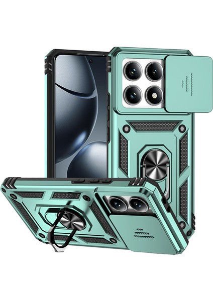 Xiaomi 14T Pro Için Kılıf Pc+Tpu Telefon Kapak Lensi Ultimate Koruma Standı-Siyahımsı Yeşil (Yurt Dışından)