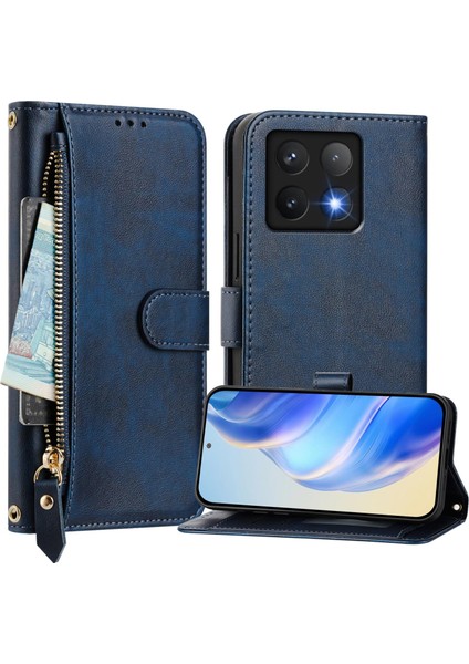 Xiaomi 14T Kılıf Fermuarlı Cebi Çoklu Kart Yuvaları Deri Telefon Kapağı-Mavi Için (Yurt Dışından) indirimleri