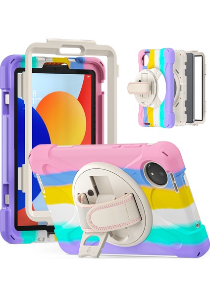 Xiaomi Redmi Pad Se 4g 8.7 Inç Kılıf Için Tpu+Pc+Silikon Anti-Drop Tablet Kapağı-Renkli Pembe (Yurt Dışından)