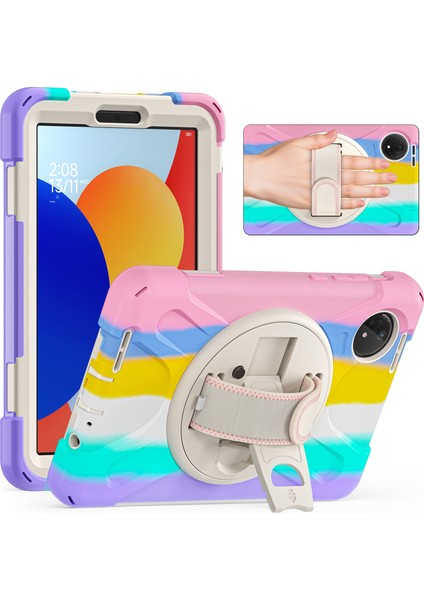 Xiaomi Redmi Pad Se 4g 8.7 Inç Kılıf Için Tpu+Pc+Silikon Anti-Drop Tablet Kapağı-Renkli Pembe (Yurt Dışından)