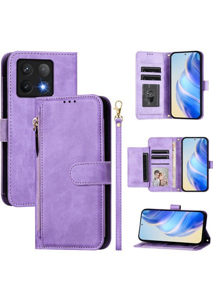 Xiaomi 14T Kılıf Fermuarlı Cebi Çoklu Kart Yuvaları Deri Telefon Kapağı-Mor Için (Yurt Dışından)