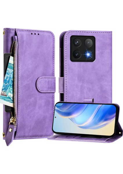Xiaomi 14T Kılıf Fermuarlı Cebi Çoklu Kart Yuvaları Deri Telefon Kapağı-Mor Için (Yurt Dışından) indirimleri
