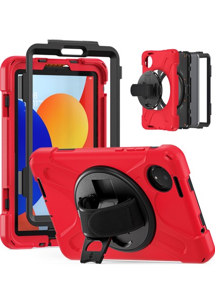 Xiaomi Redmi Pad Se 4g 8.7 Inç Kılıf Için Tpu+Pc+Silikon Anti-Drop Tablet Kapak-Kırmızı (Yurt Dışından)