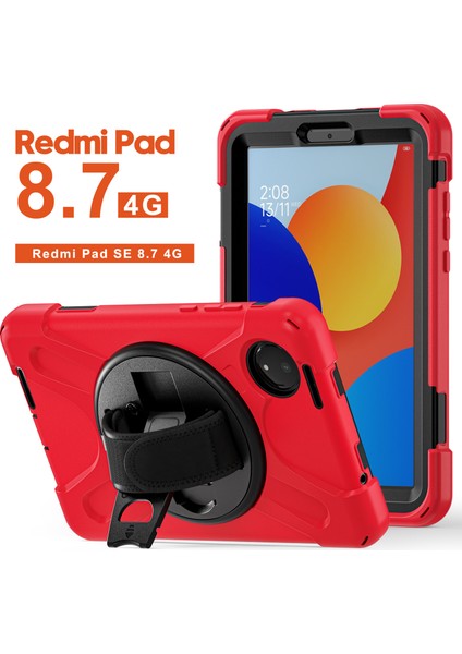Xiaomi Redmi Pad Se 4g 8.7 Inç Kılıf Için Tpu+Pc+Silikon Anti-Drop Tablet Kapak-Kırmızı (Yurt Dışından)