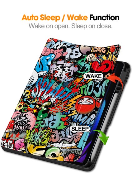 Xiaomi Pad 7 Pro / Pad 7 Desen Baskı Üç Katlı Deri + Kalem Tutucu-Graffiti ile Tpu Kapak Için (Yurt Dışından)