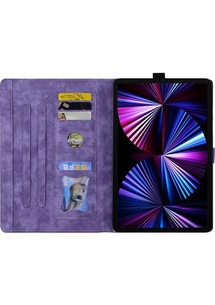 Xiaomi Pad 7 Kılıf Flip Deri Telefon Kapağı Için Kiraz Çiçeği Kedi Baskılı-Mor (Yurt Dışından)