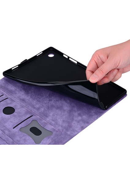 Xiaomi Pad 7 Kılıf Flip Deri Telefon Kapağı Için Kiraz Çiçeği Kedi Baskılı-Mor (Yurt Dışından)