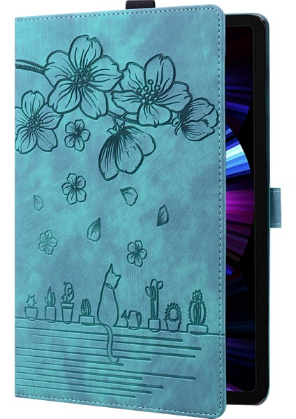 Xiaomi Pad 7 Kılıf Flip Deri Telefon Kapağı Için Kiraz Çiçeği Kedi Baskılı-Yeşil (Yurt Dışından)