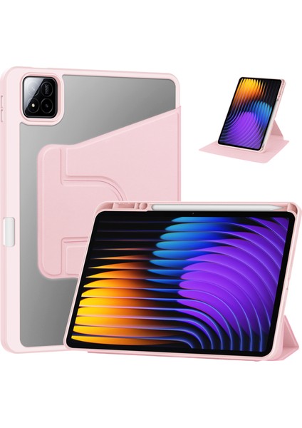 Xiaomi Pad 7 Pro / Pad 7 Kılıfı 360&#176; Rotary PU Deri+Akrilik Tablet Kılıfı (Klavyesiz)-Pembe (Yurt Dışından)