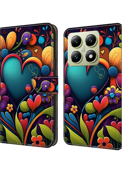 Stand-Boya Çiçek ile Xiaomi 14T Kılıf Pu Deri Cüzdan Telefon Kılıfı Için (Yurt Dışından)