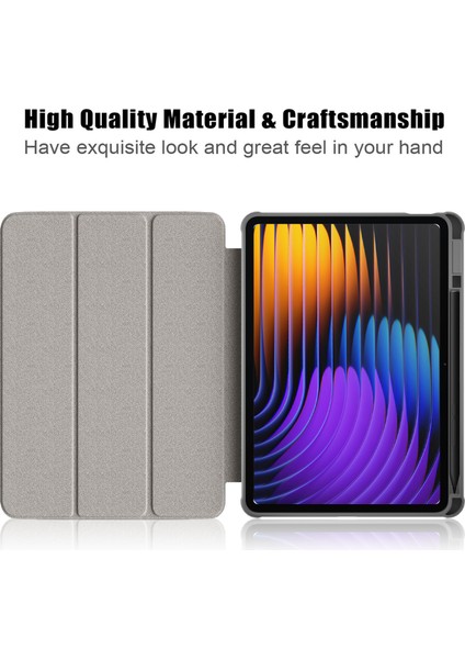 Xiaomi Pad 7 Pro/pad 7 Kılıf Üç Katlı Pu Deri+Tpu+Şeffaf Pc Arka Kapak-Gri (Yurt Dışından)