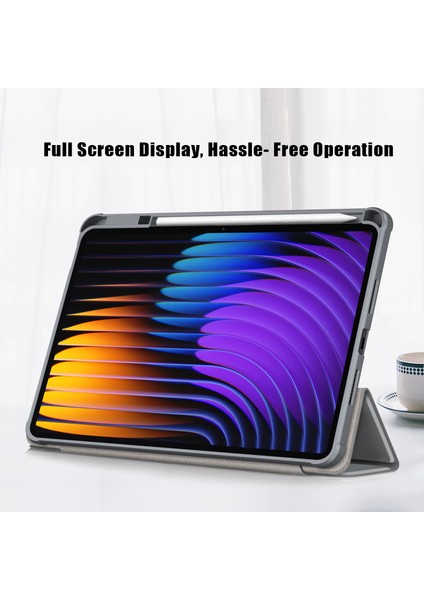 Xiaomi Pad 7 Pro/pad 7 Kılıf Üç Katlı Pu Deri+Tpu+Şeffaf Pc Arka Kapak-Gri (Yurt Dışından)