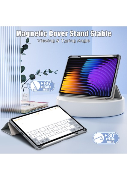 Xiaomi Pad 7 Pro/pad 7 Kılıf Üç Katlı Pu Deri+Tpu+Şeffaf Pc Arka Kapak-Gri (Yurt Dışından)
