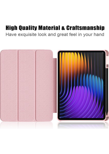 Xiaomi Pad 7 Pro/pad 7 Kılıf Üç Katlı Pu Deri+Tpu+Şeffaf Pc Arka Kapak-Pembe (Yurt Dışından)