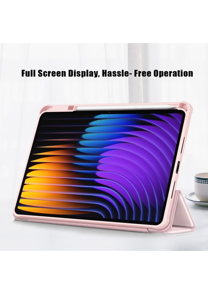 Xiaomi Pad 7 Pro/pad 7 Kılıf Üç Katlı Pu Deri+Tpu+Şeffaf Pc Arka Kapak-Pembe (Yurt Dışından)