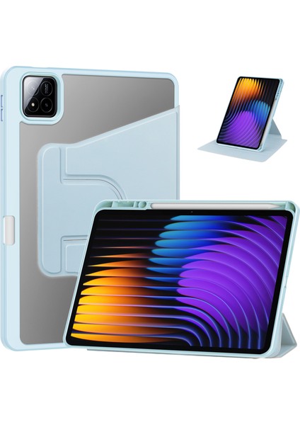 Xiaomi Pad 7 Pro / Pad 7 Kılıfı 360&#176; Döner Pu Deri+Akrilik Tablet Kılıfı (Klavyesiz)-Gök Mavisi (Yurt Dışından)