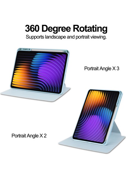 Xiaomi Pad 7 Pro / Pad 7 Kılıfı 360&#176; Döner Pu Deri+Akrilik Tablet Kılıfı (Klavyesiz)-Gök Mavisi (Yurt Dışından)
