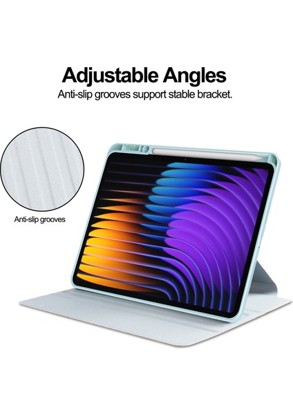 Xiaomi Pad 7 Pro / Pad 7 Kılıfı 360&#176; Döner Pu Deri+Akrilik Tablet Kılıfı (Klavyesiz)-Gök Mavisi (Yurt Dışından)