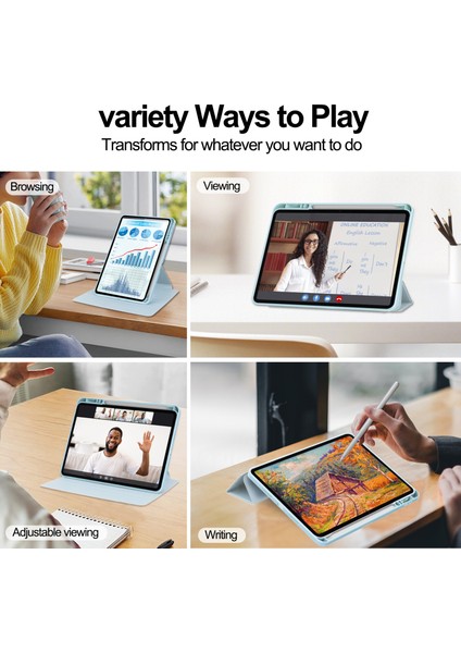 Xiaomi Pad 7 Pro / Pad 7 Kılıfı 360&#176; Döner Pu Deri+Akrilik Tablet Kılıfı (Klavyesiz)-Gök Mavisi (Yurt Dışından)
