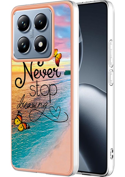 Xiaomi 14T Pro Kılıf Yb Imd Serisi-1 Stil-A Imd Mermer Çiçek Desenli Tpu Telefon Kapağı-Never Stop Dreaming (Yurt Dışından)