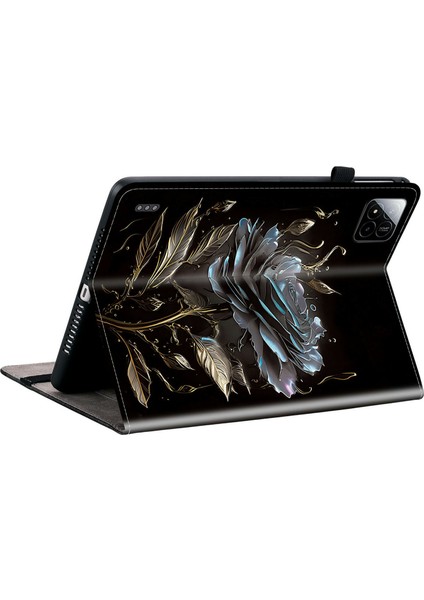 Xiaomi Pad 7 Pro / Pad 7 Desenli Baskılı Kart Yuvalı Tablet Kılıfı-Siyah Gül (Yurt Dışından)