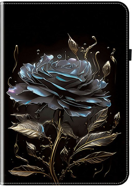 Xiaomi Pad 7 Pro / Pad 7 Desenli Baskılı Kart Yuvalı Tablet Kılıfı-Siyah Gül (Yurt Dışından)