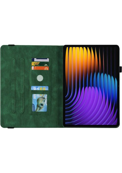 Xiaomi Pad 7 Pro / Pad 7 Kılıf Kart Tutucu Çizilmez Deri Kapak Gül Çiçek Baskı-Pembe (Yurt Dışından)