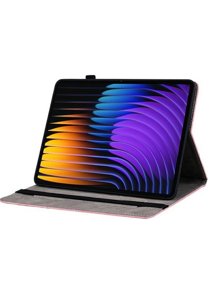 Xiaomi Pad 7 Pro / Pad 7 Kılıf Kart Tutucu Çizilmez Deri Kapak Gül Çiçek Baskı-Pembe (Yurt Dışından)