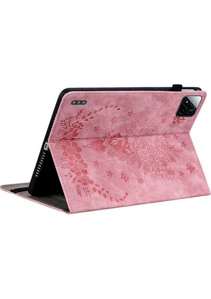 Xiaomi Pad 7 Pro / Pad 7 Kılıf Kart Tutucu Çizilmez Deri Kapak Gül Çiçek Baskı-Pembe (Yurt Dışından)