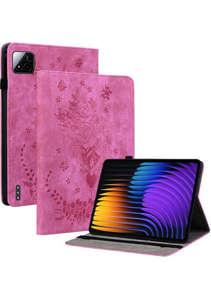 Xiaomi Pad 7 Pro / Pad 7 Kılıf Kart Tutucu Çizilmez Deri Kapak Gül Çiçek Baskı-Gül (Yurt Dışından)